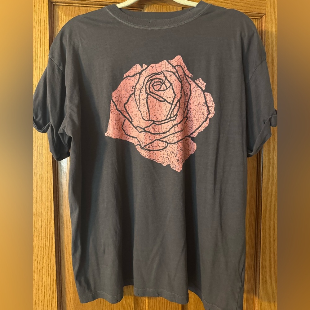 Women's Short Sleeve Tee with Pink Rose Graphic